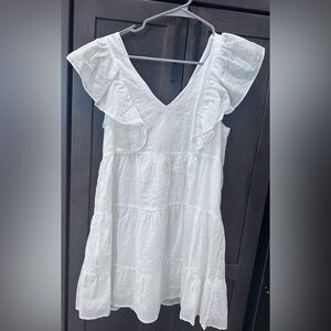 Forever 21 White Ruffled V-Neck Tiered Sundress small
